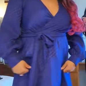 Express Royal Blue Long Sleeve Dress w/Attached Wrap